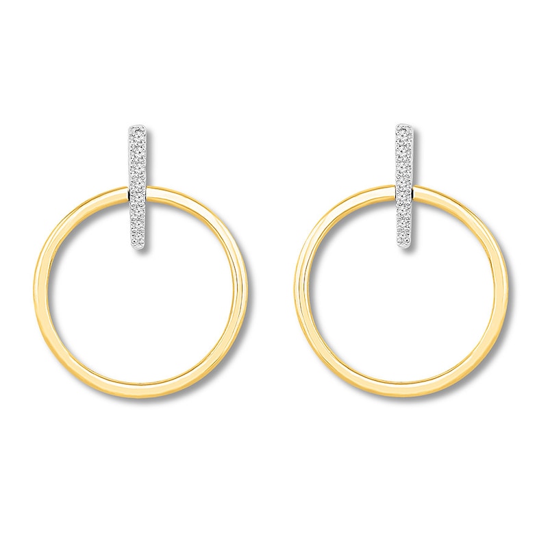 Main Image 1 of Diamond Circle & Bar Earrings 1/6 ct tw 10K Two-Tone Gold