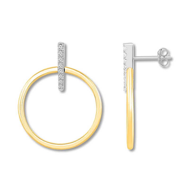 Main Image 2 of Diamond Circle & Bar Earrings 1/6 ct tw 10K Two-Tone Gold