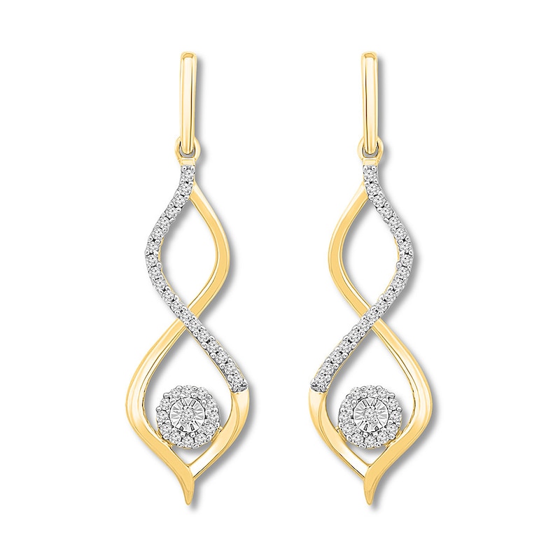 Main Image 1 of Diamond Twist Earrings 1/5 ct tw Round-cut 10K Yellow Gold