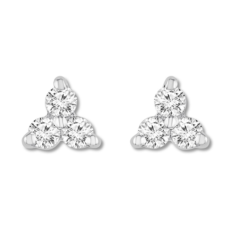 Main Image 1 of Three-Stone Diamond Earrings 1/5 ct tw Round-cut 10K White Gold