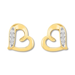 Heart Earrings with Diamonds 10K Yellow Gold