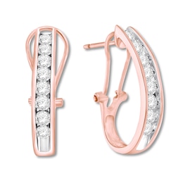 Diamond Hoop Earrings 1 ct tw Round-cut 10K Rose Gold