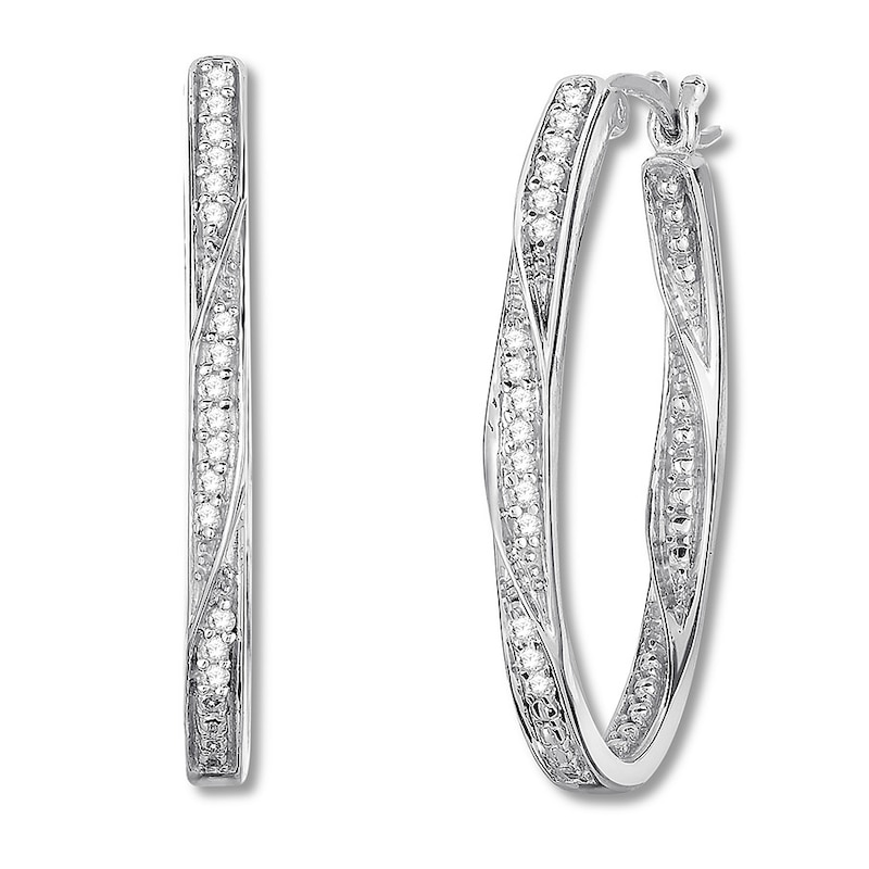 Main Image 1 of Diamond Hoop Earrings 1/4 ct tw Round-cut Sterling Silver