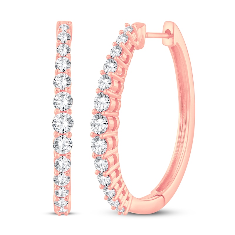 Main Image 1 of Diamond Hoop Earrings 1 ct tw 14K Rose Gold