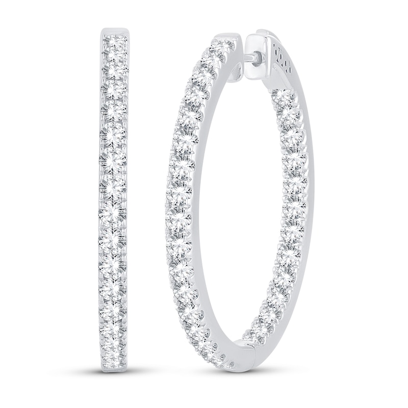 Main Image 1 of Diamond Hoop Earrings 3 ct tw 14K White Gold