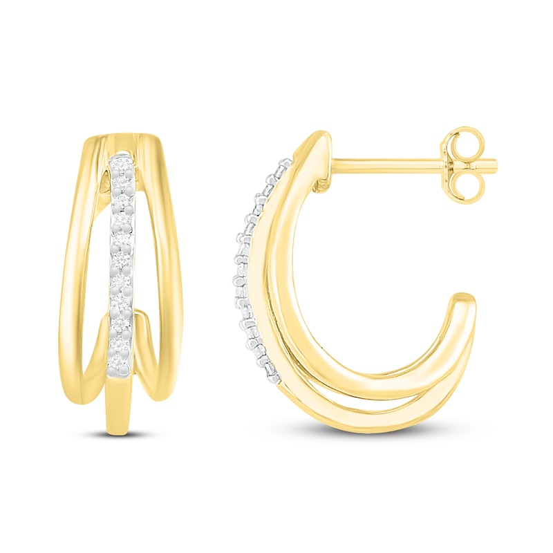 Main Image 2 of Curved Diamond Earrings 1/15 ct tw 10K Yellow Gold