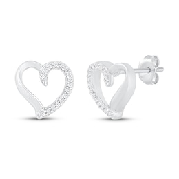 Diamond Heart Earrings 1/10 ct tw Round-cut 10K White Gold