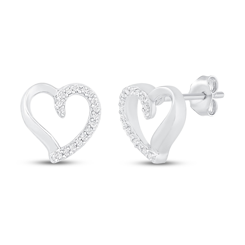 Main Image 1 of Diamond Heart Earrings 1/10 ct tw Round-cut 10K White Gold