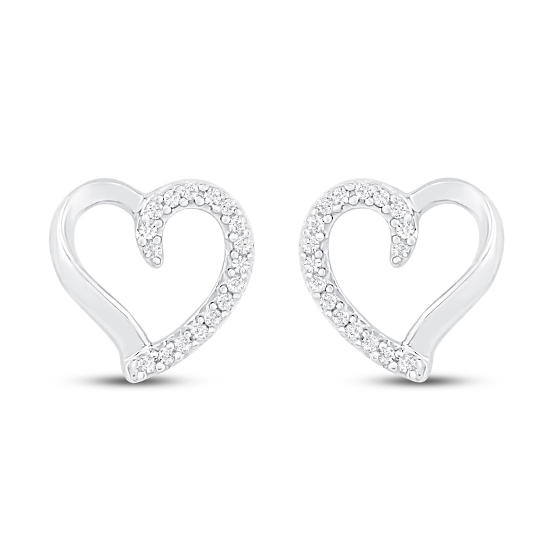 Main Image 2 of Diamond Heart Earrings 1/10 ct tw Round-cut 10K White Gold