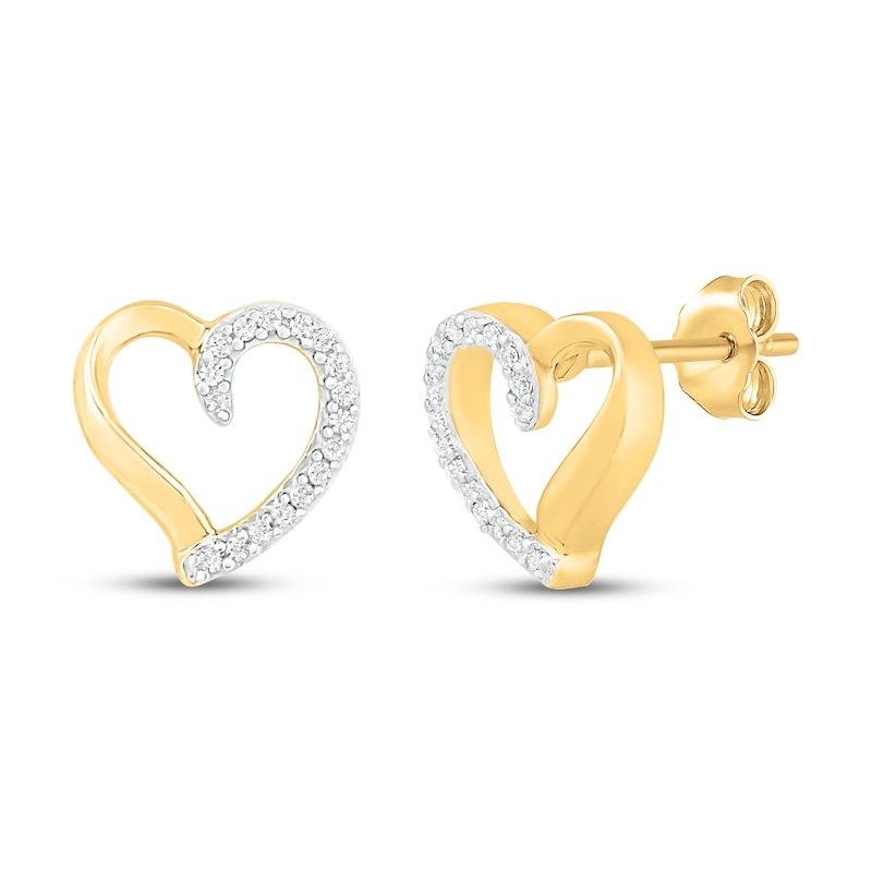 Diamond Heart Earrings 1/10 ct tw Round-cut 10K Yellow Gold
