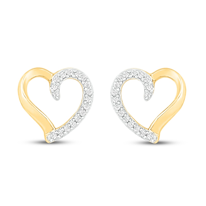 Diamond Heart Earrings 1/10 ct tw Round-cut 10K Yellow Gold