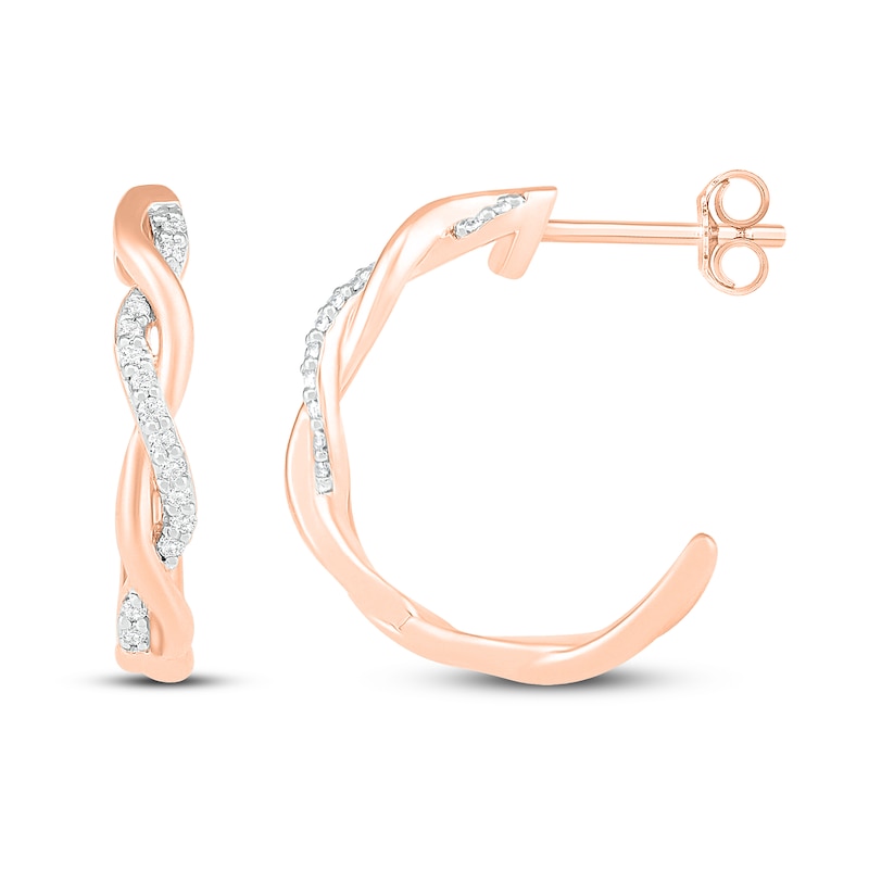 Main Image 2 of Diamond Hoop Earrings 1/10 ct tw Round-cut 10K Rose Gold