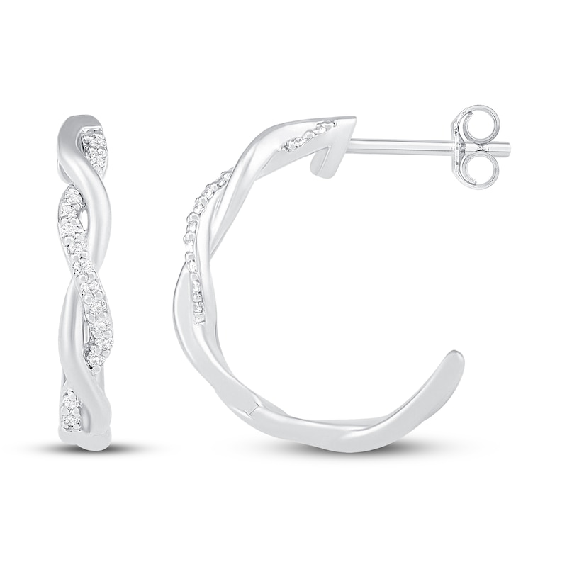 Diamond Hoop Earrings 1/10 ct tw Round-cut 10K White Gold