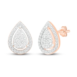 Diamond Teardrop Stud Earrings 1/3 ct tw Round-cut 10K Rose Gold