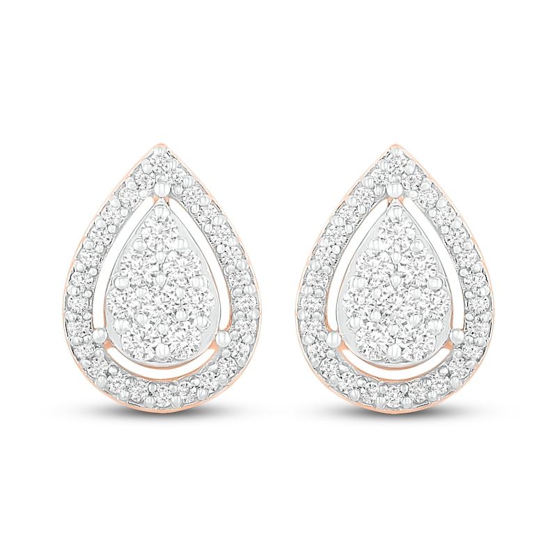 Main Image 3 of Diamond Teardrop Stud Earrings 1/3 ct tw Round-cut 10K Rose Gold