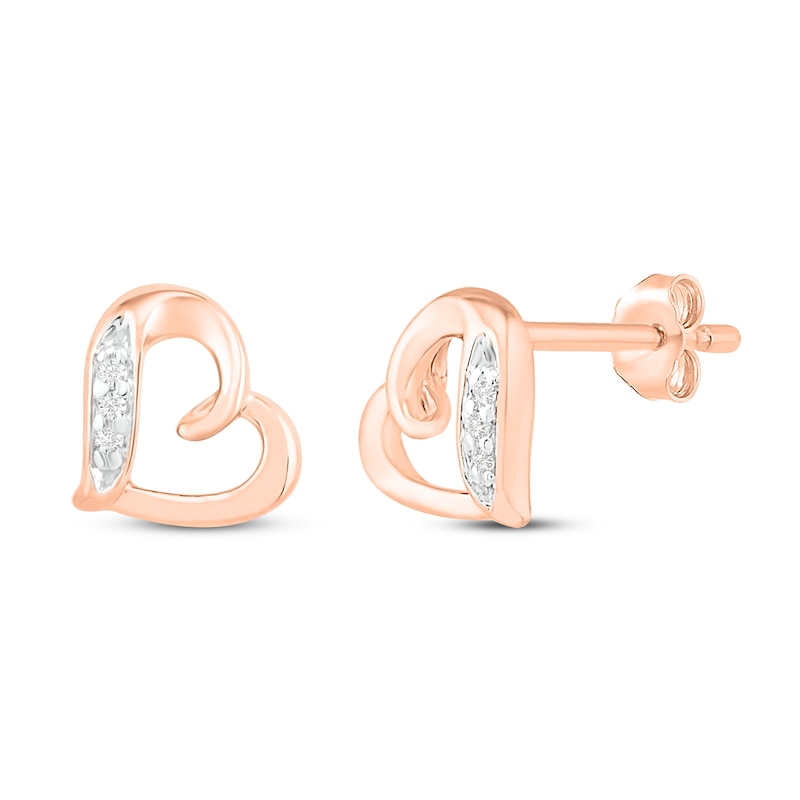 Main Image 1 of Diamond Heart Earrings 10K Rose Gold