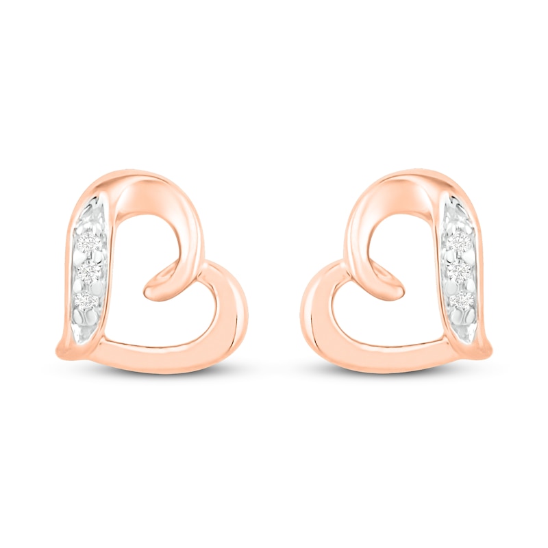 Main Image 3 of Diamond Heart Earrings 10K Rose Gold