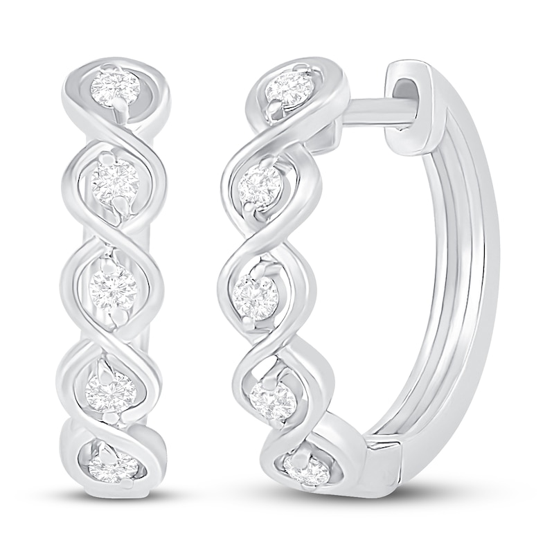 Main Image 1 of Diamond Hoop Earrings 1/10 ct tw Round-cut 10K White Gold