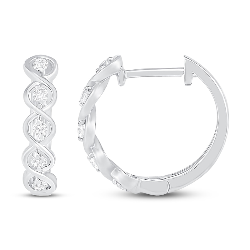 Main Image 2 of Diamond Hoop Earrings 1/10 ct tw Round-cut 10K White Gold