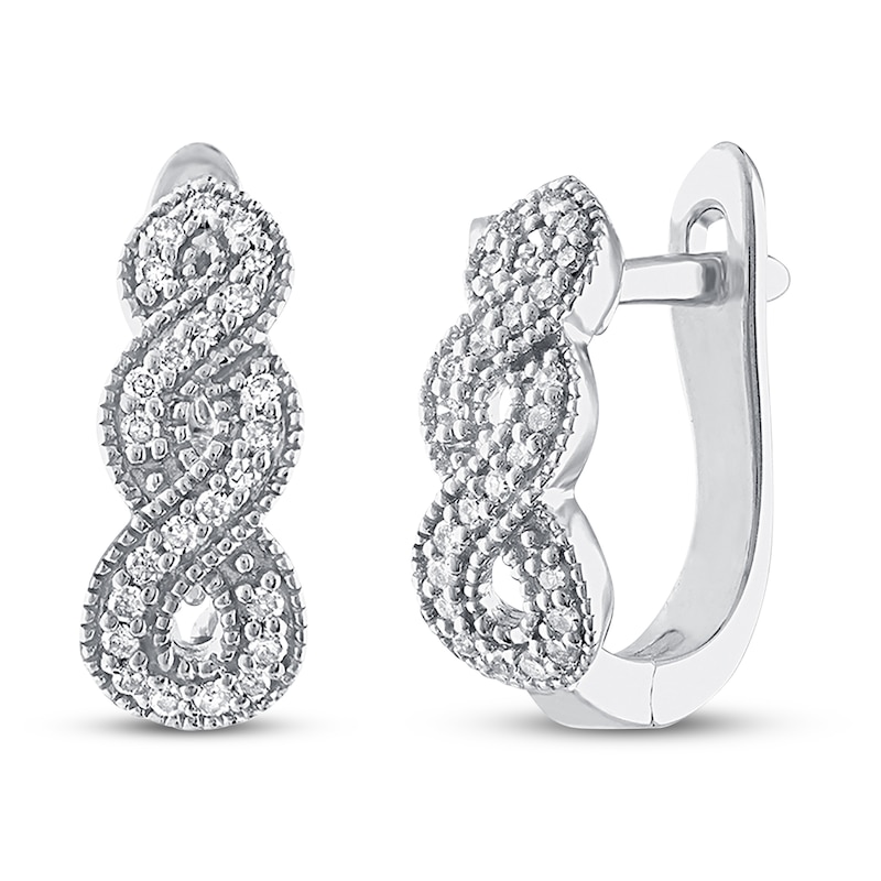 Main Image 1 of Diamond Hoop Earrings 1/8 ct tw Round-cut Sterling Silver