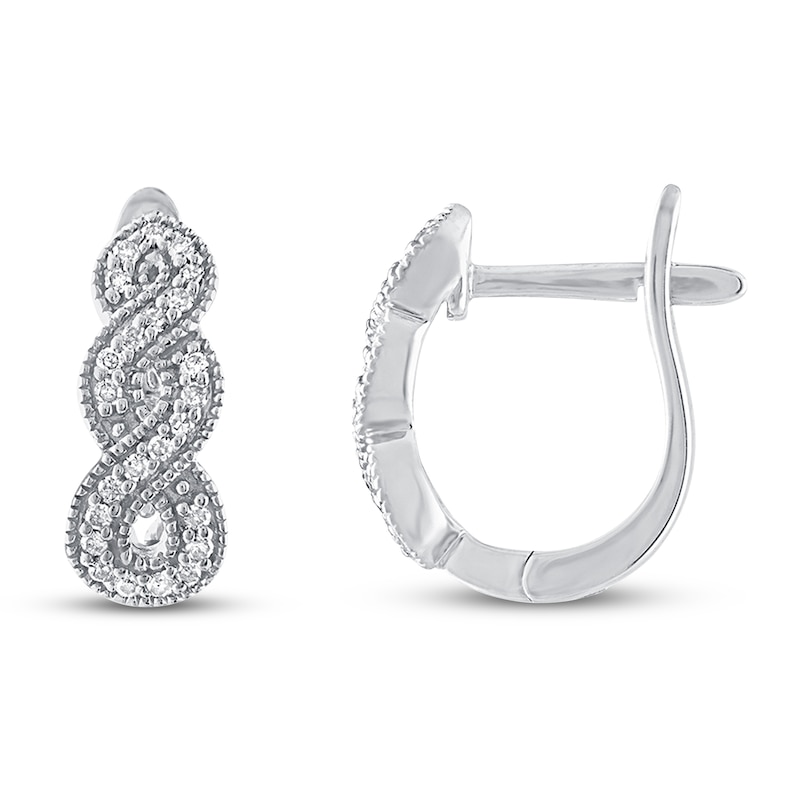 Main Image 2 of Diamond Hoop Earrings 1/8 ct tw Round-cut Sterling Silver