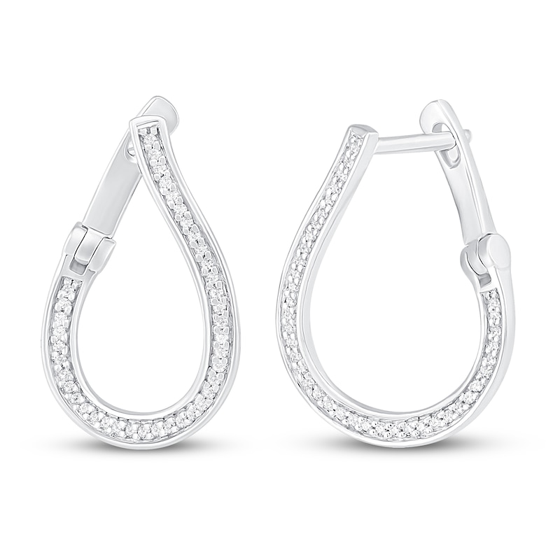 Main Image 1 of Diamond In-and-Out Hoop Earrings 1/4 ct tw Round-cut Sterling Silver