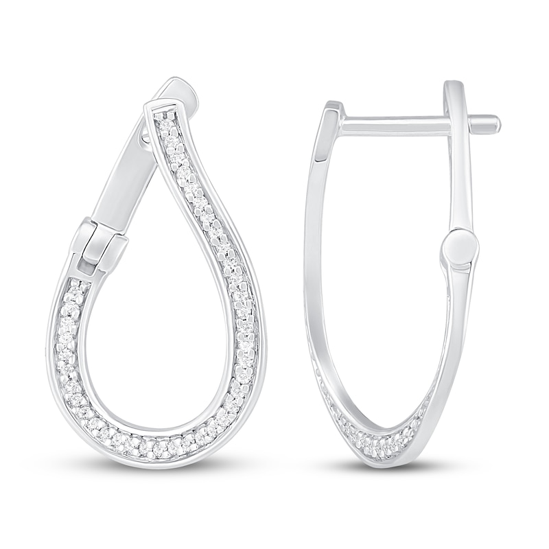 Main Image 2 of Diamond In-and-Out Hoop Earrings 1/4 ct tw Round-cut Sterling Silver