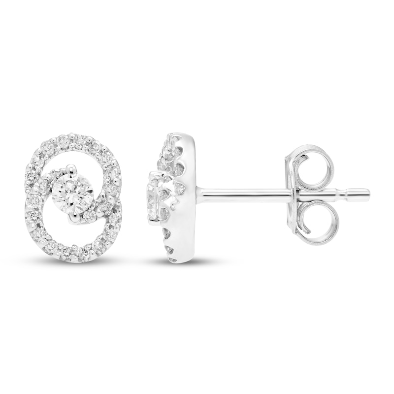 Main Image 2 of Encircled by Love Diamond Stud Earrings 1/4 ct tw Round-cut 10K White Gold