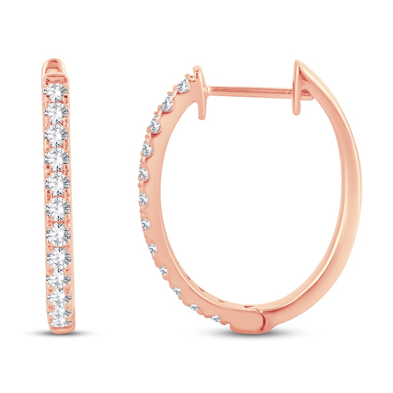 Main Image 2 of Diamond Hoop Earrings 1/2 ct tw Round-Cut 10K Rose Gold