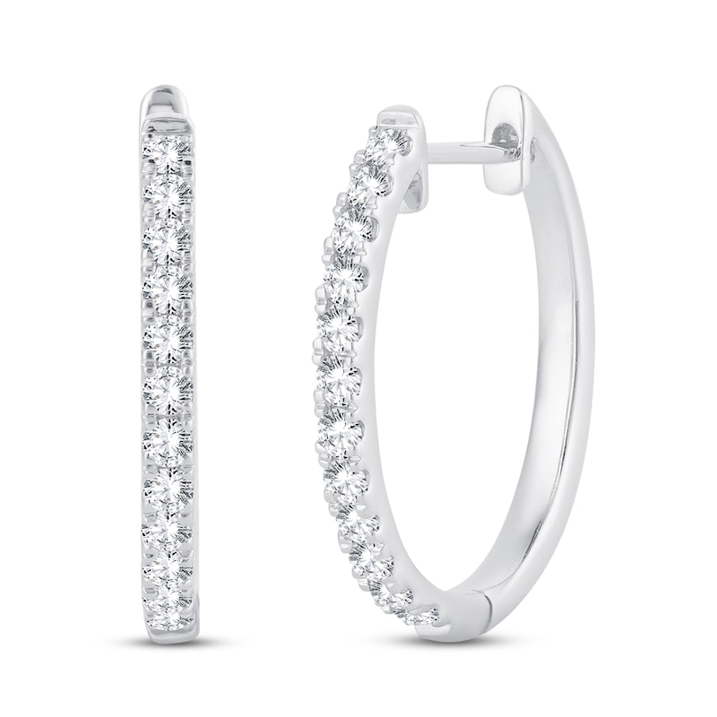 Main Image 1 of Diamond Hoop Earrings 1/2 ct tw Round-Cut 10K White Gold