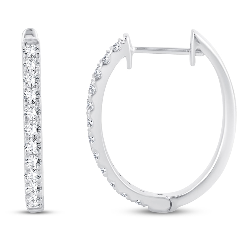 Main Image 2 of Diamond Hoop Earrings 1/2 ct tw Round-Cut 10K White Gold