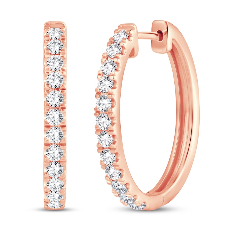 Main Image 1 of Diamond Hoop Earrings 1 ct tw Round-Cut 10K Rose Gold