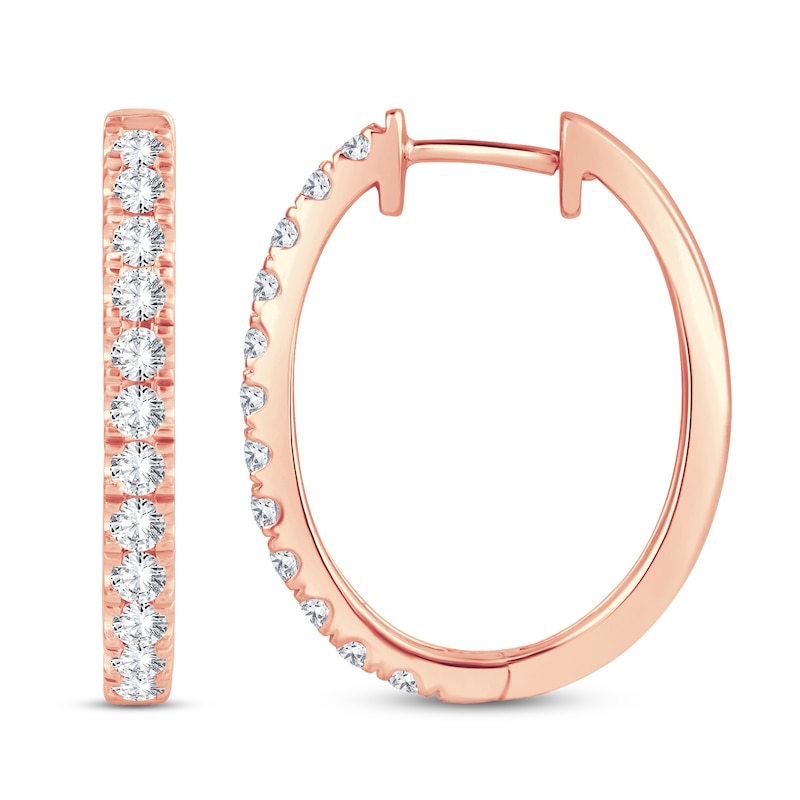 Main Image 2 of Diamond Hoop Earrings 1 ct tw Round-Cut 10K Rose Gold