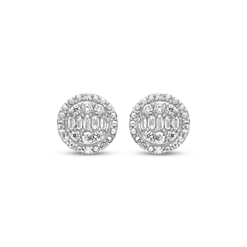 Main Image 2 of Diamond Earrings 1/6 ct tw Round & Baguette 10K White Gold