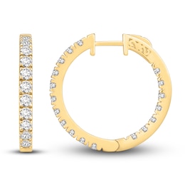 Diamond Hoop Earrings 3 ct tw Round-cut 10K Yellow Gold