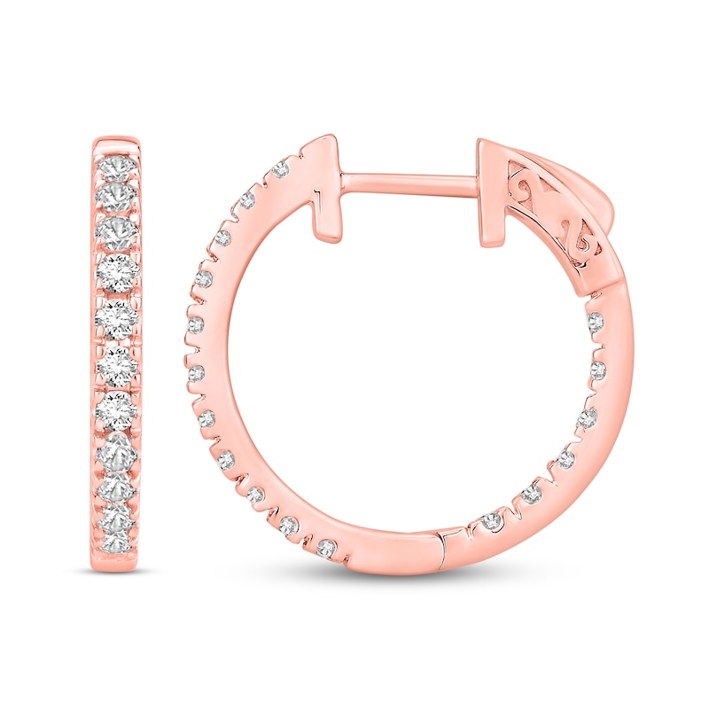 Main Image 1 of Diamond Hoop Earrings 1 ct tw Round-cut 10K Rose Gold