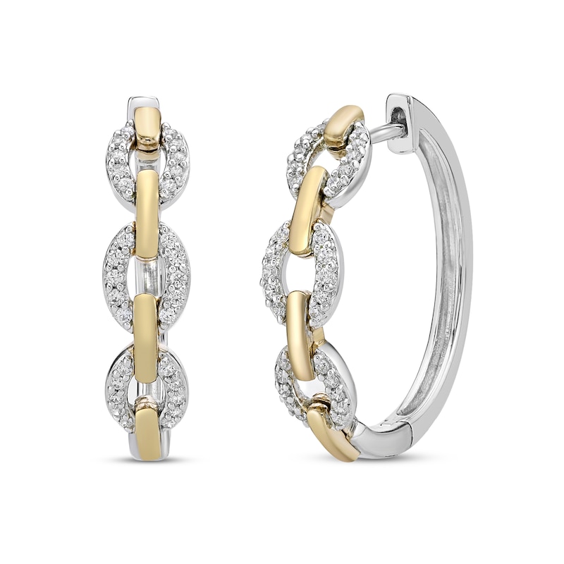 Main Image 1 of Diamond Hoop Earrings 1/4 ct tw Round-cut 10K Yellow Gold & Sterling Silver