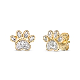 Diamond Paw Print Stud Earrings 1/10 ct tw Round-Cut 10K Yellow Gold