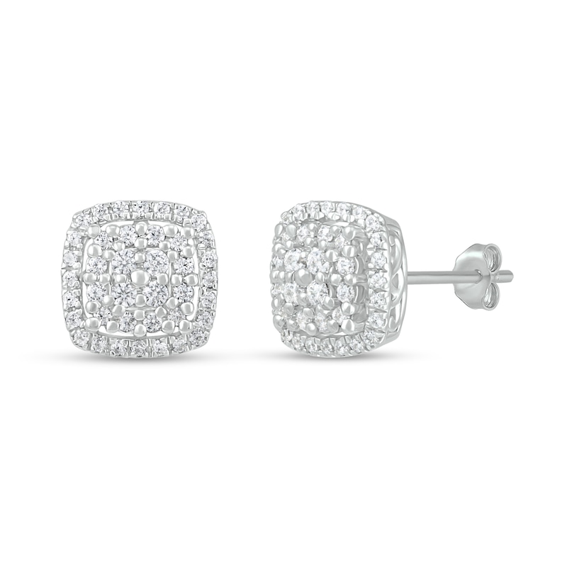 Main Image 1 of Diamond Cluster Earrings 1/4 ct tw Round-Cut 10K White Gold