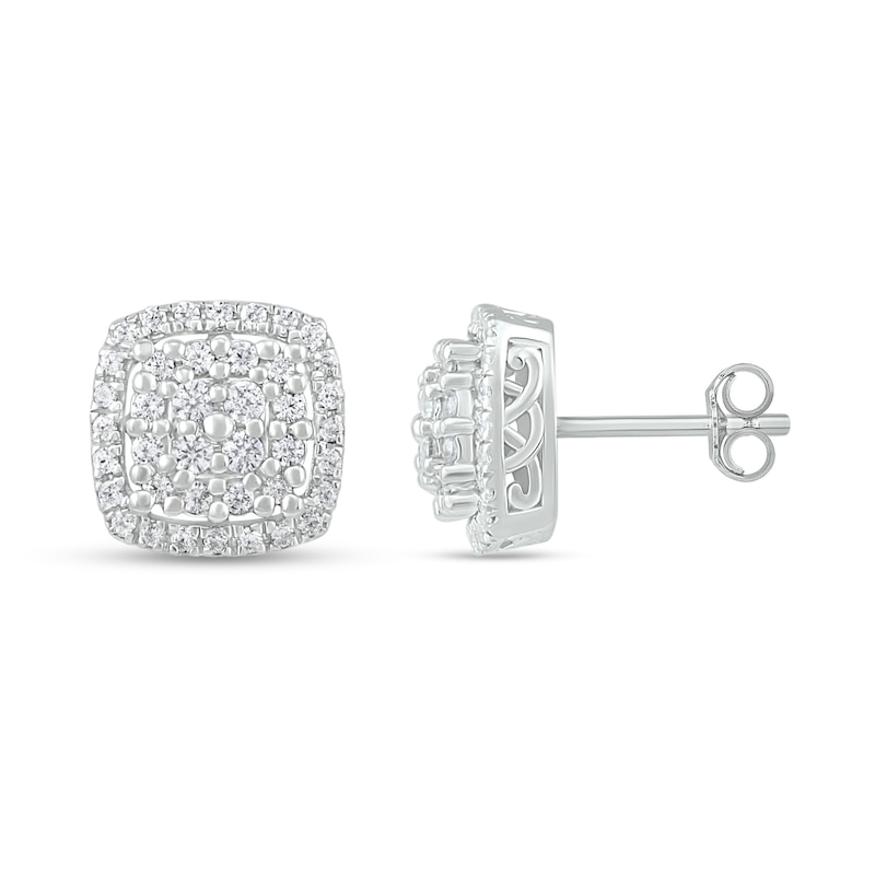 Main Image 2 of Diamond Cluster Earrings 1/4 ct tw Round-Cut 10K White Gold