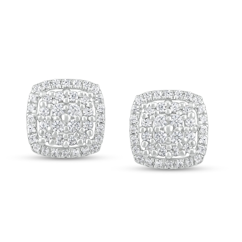 Main Image 3 of Diamond Cluster Earrings 1/4 ct tw Round-Cut 10K White Gold