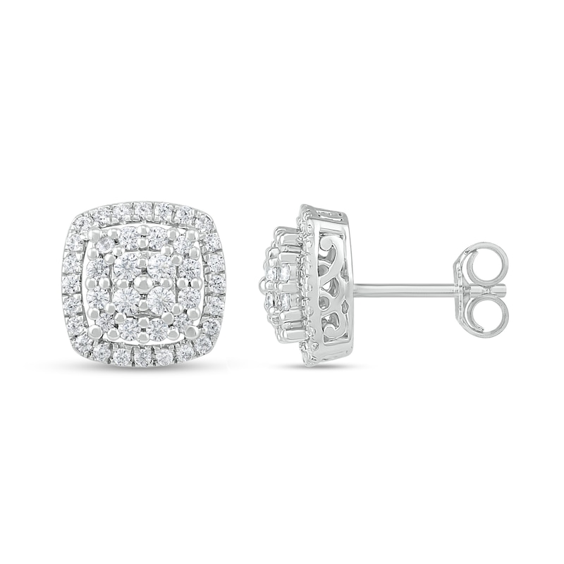Diamond Cluster Earrings 1/2 ct tw Round-Cut 10K White Gold