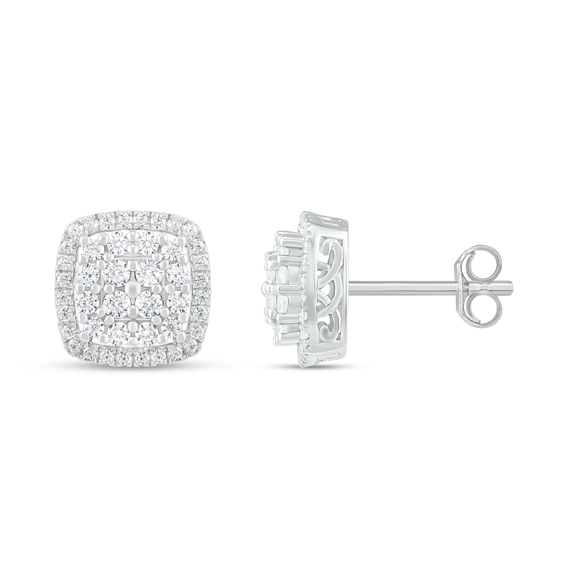 Diamond Cluster Earrings 1 ct tw Round-Cut 10K White Gold