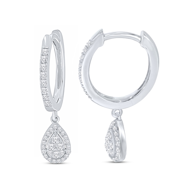 Main Image 1 of Diamond Huggie Hoop Earrings 1/3 ct tw Round-Cut 10K White Gold