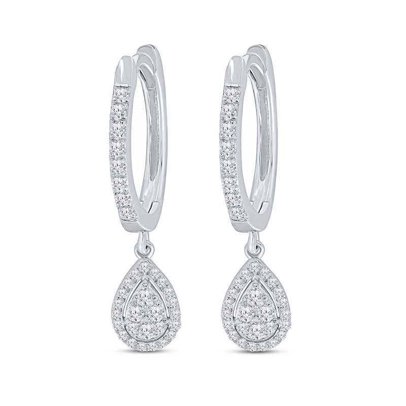 Main Image 2 of Diamond Huggie Hoop Earrings 1/3 ct tw Round-Cut 10K White Gold