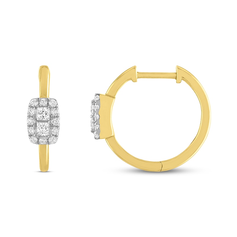 Main Image 2 of Forever Connected Diamond Hoop Earrings 3/8 ct tw Princess & Round-cut 10K Yellow Gold