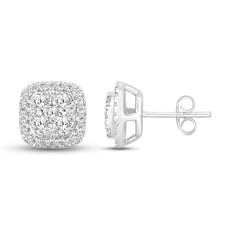 Main Image 1 of Multi-Diamond Earrings 1 ct tw Round-cut 14K White Gold