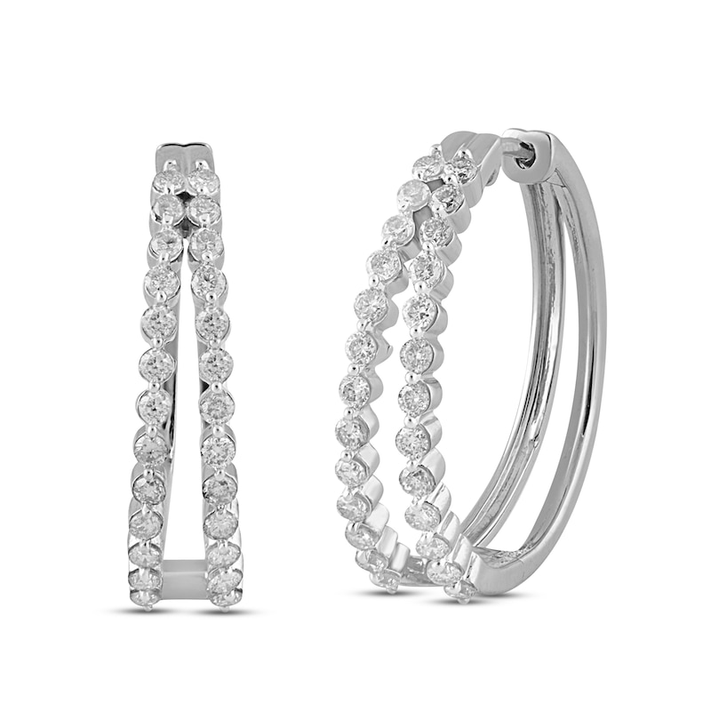 Main Image 1 of Diamond Hoop Earrings 1 ct tw Round-Cut Sterling Silver