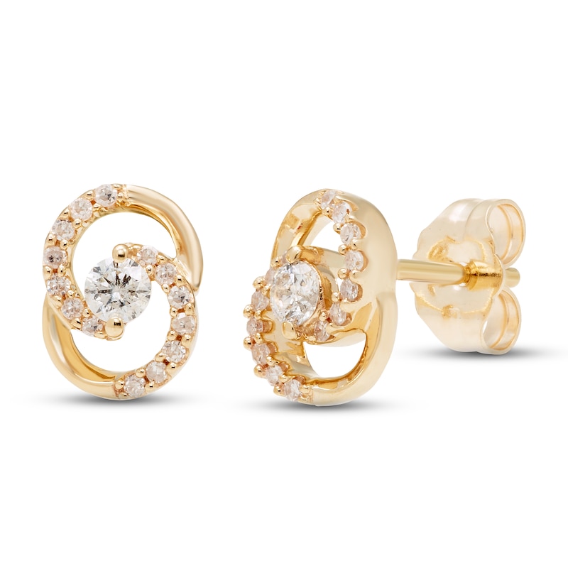 Main Image 1 of Encircled by Love Diamond Stud Earrings 1/5 ct tw Round-cut 10K Yellow Gold