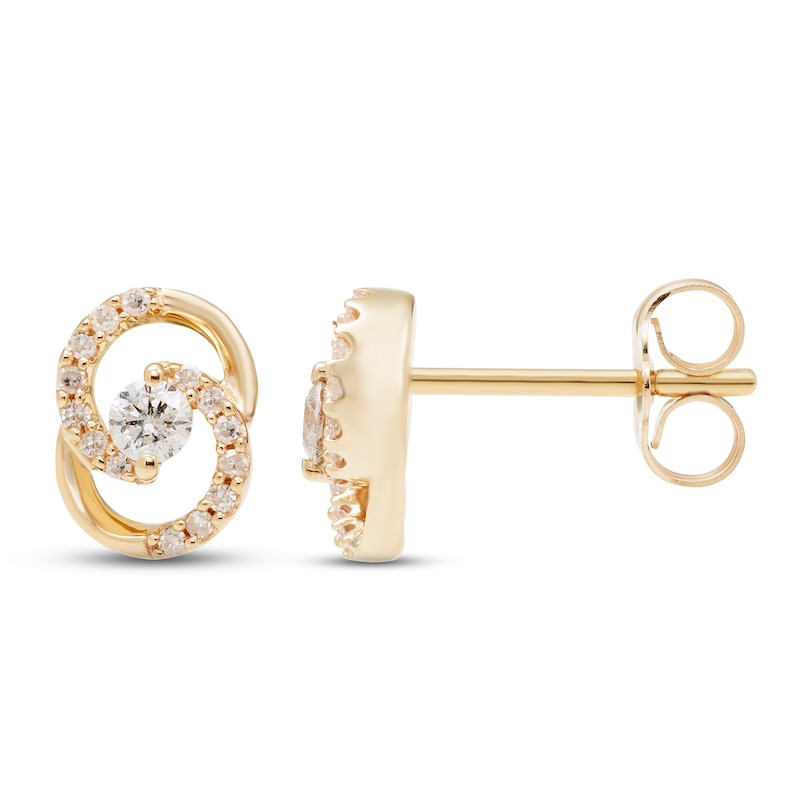 Main Image 2 of Encircled by Love Diamond Stud Earrings 1/5 ct tw Round-cut 10K Yellow Gold